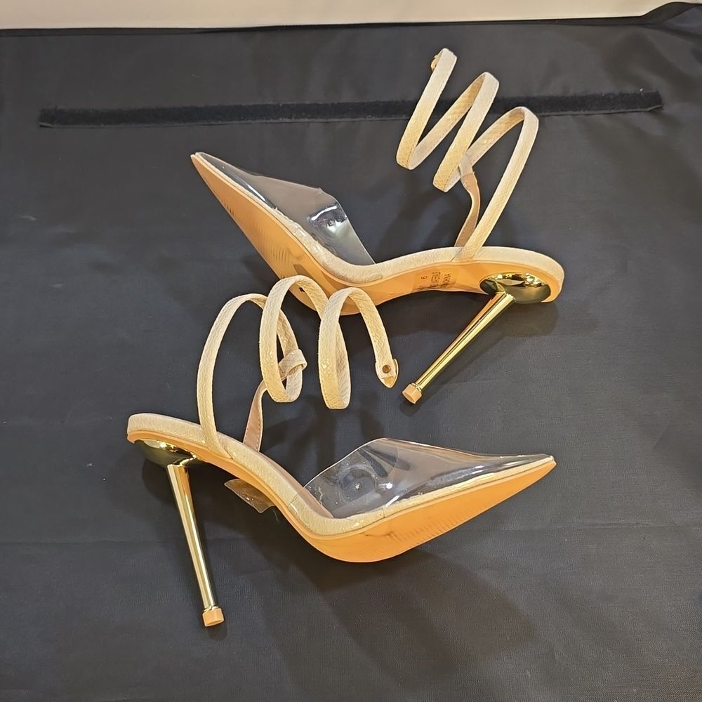 BRAND NEW KAYLEEN BY LOS ANGELES NACYY-5 CLEAR SPIRAL STRAP SPIRAL STRAP SHOE - Picture 10 of 16